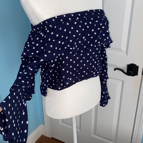 Chloe & Katie White Polka Dotted Layered Long Sleeve off the shoulder - Picture 2 of 4